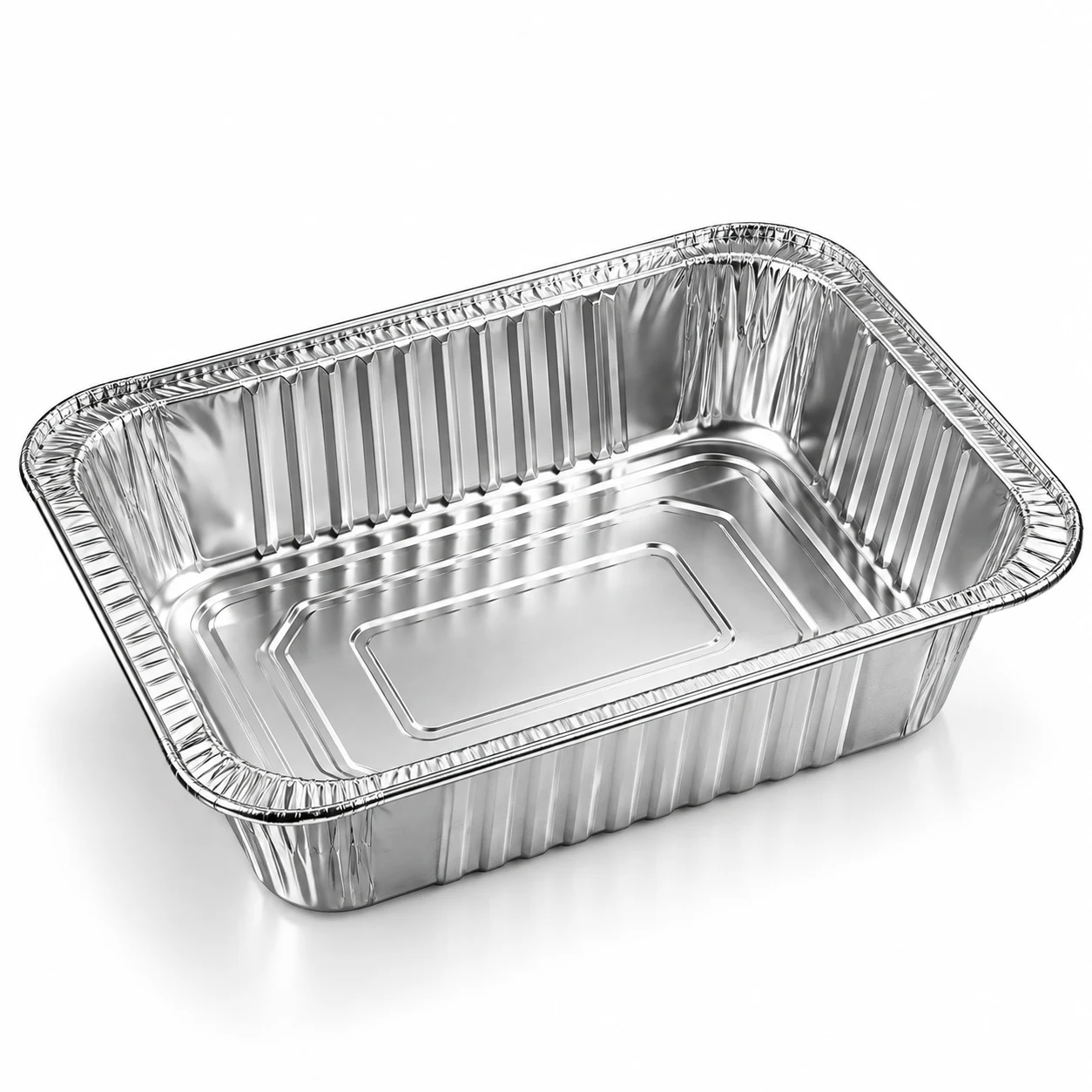 Aluminium foil tray from a low angle, showing the depth of the wall