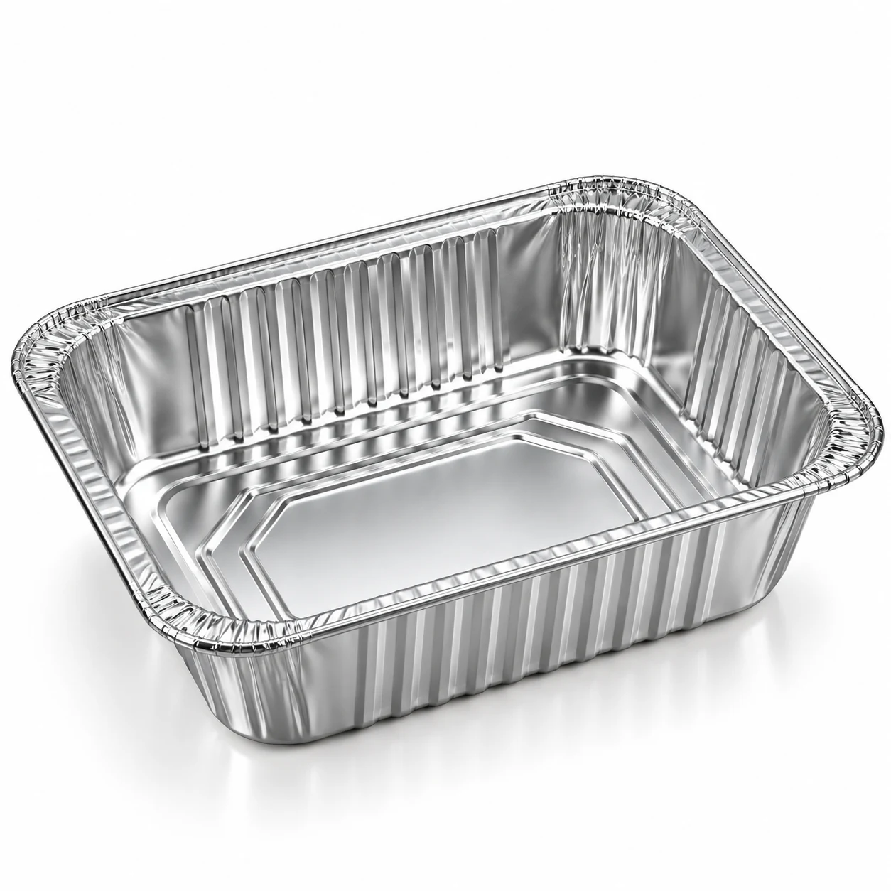 Aluminium foil tray from above the rim, showing the smooth base panel