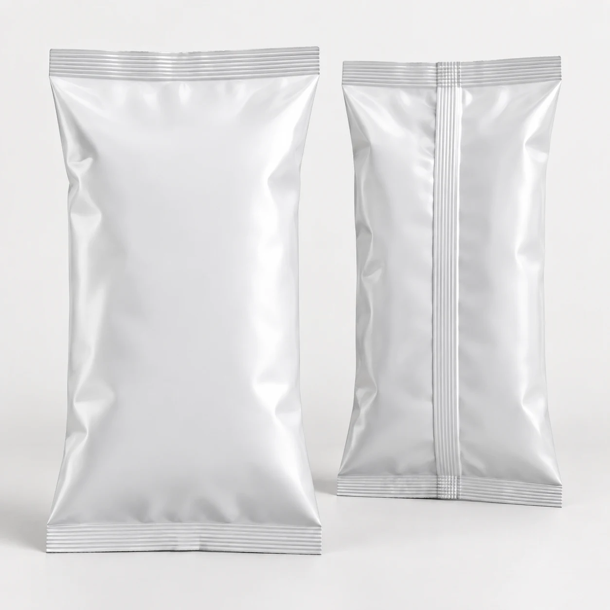 Back-seal pouch shown front and back, with the fin seal running down the reverse