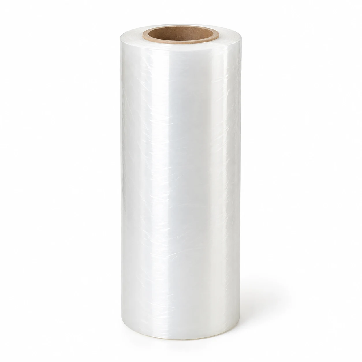Roll of compostable PLA film standing upright on its core