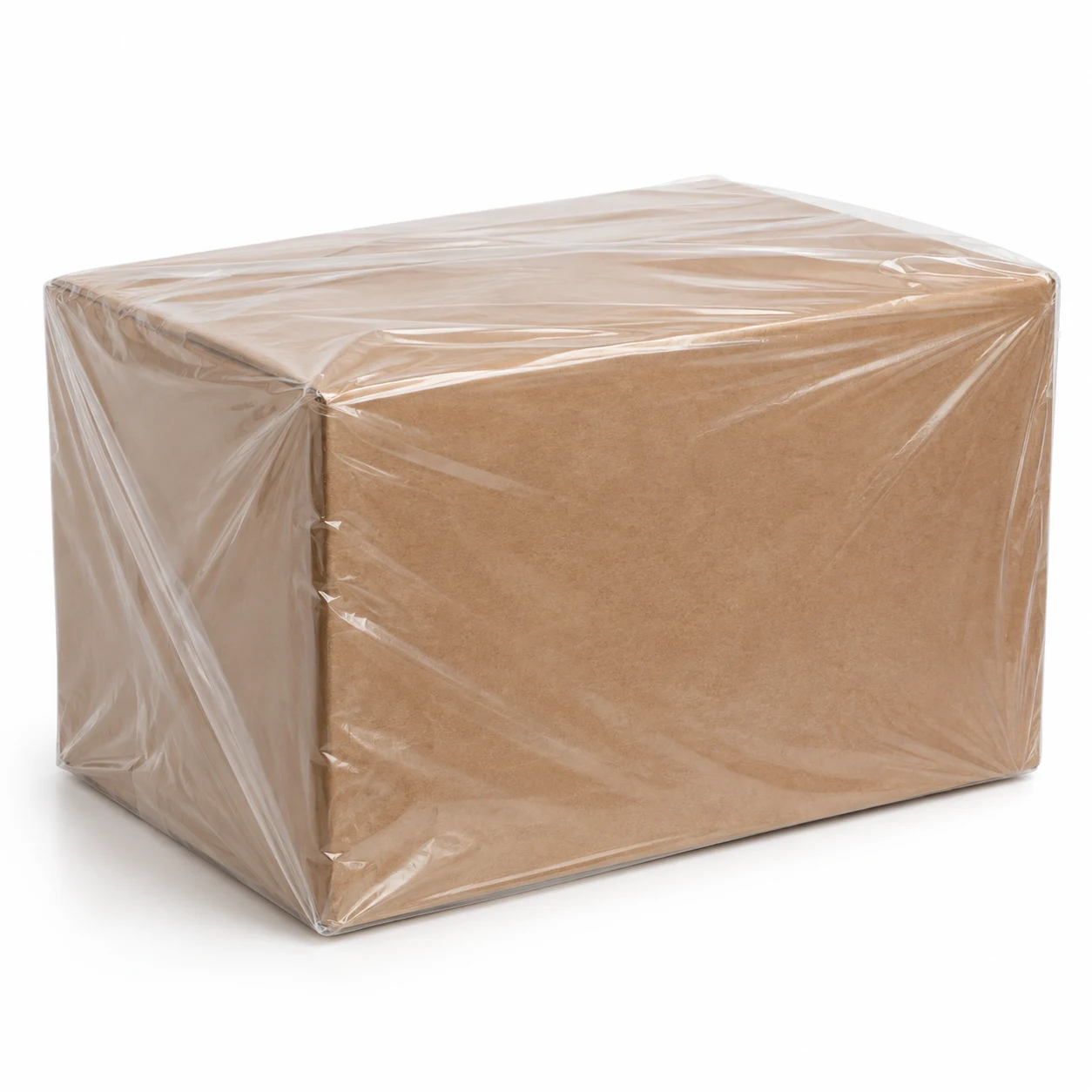 Kraft carton wrapped in clear biodegradable film