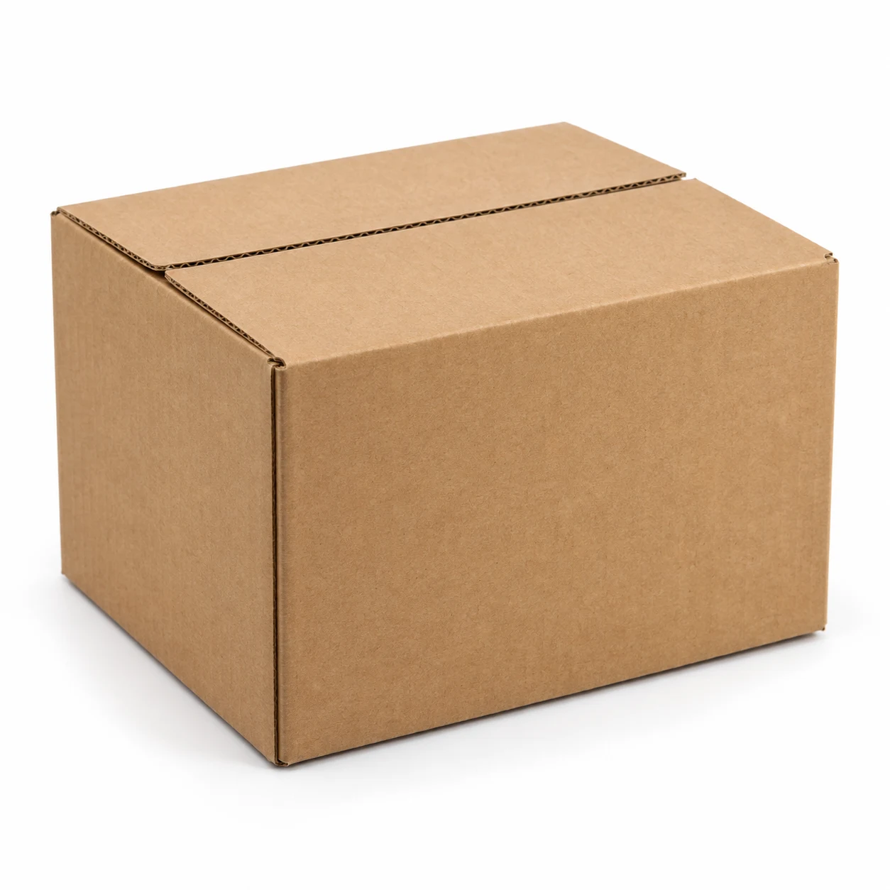 Corrugated carton closed, seen from the long side
