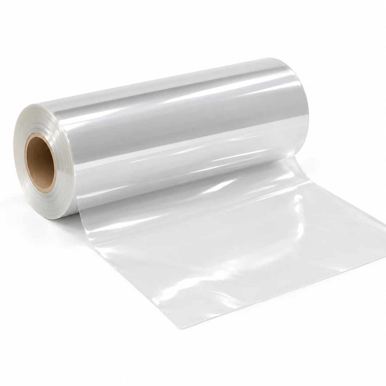 Roll of CPP film with a sheet unwound flat across the surface