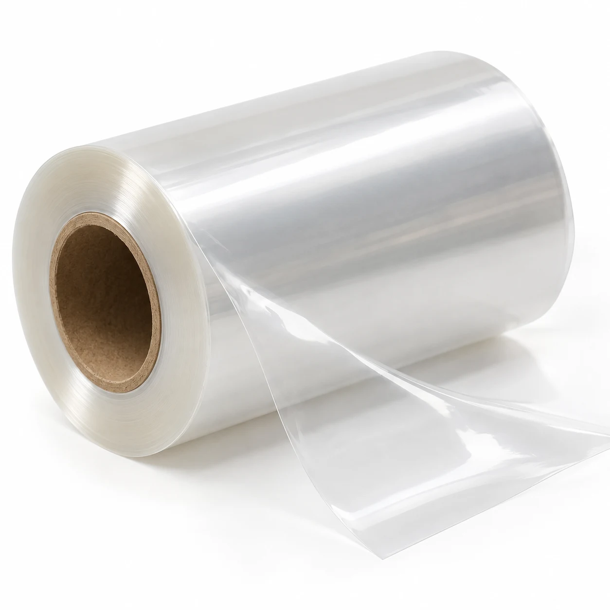 Roll of CPP sealant film with the web curling away from the reel