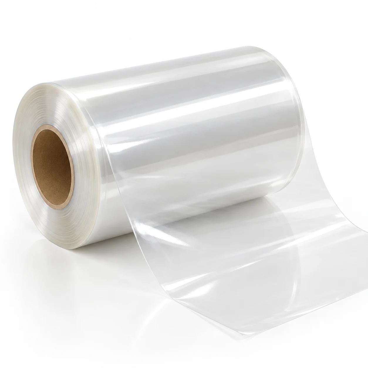 Roll of CPP film with a length of film hanging loose, showing how soft it is