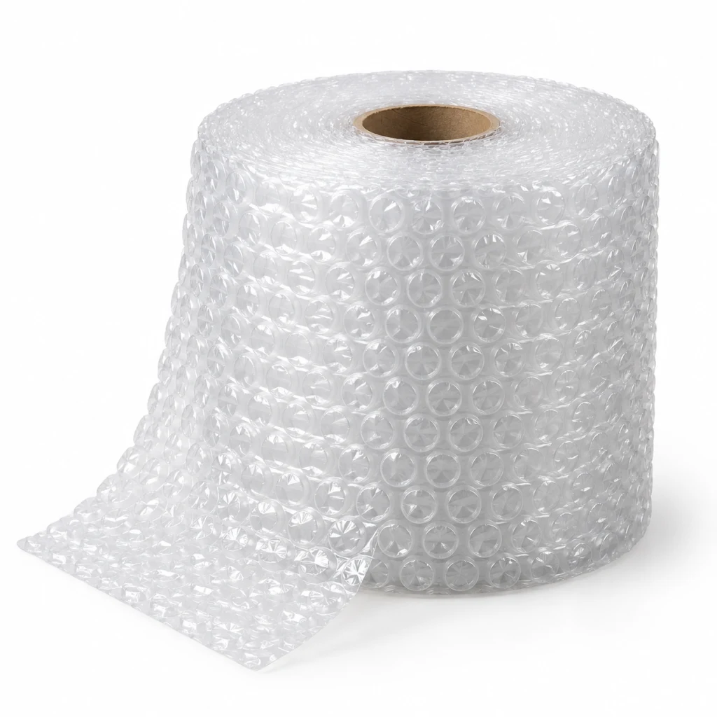 Roll of bubble wrap, partly unrolled