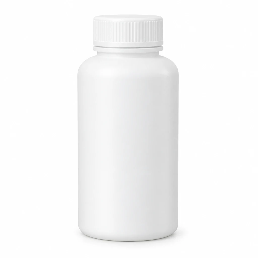 White HDPE tablet bottle with a wide tamper-evident screw cap