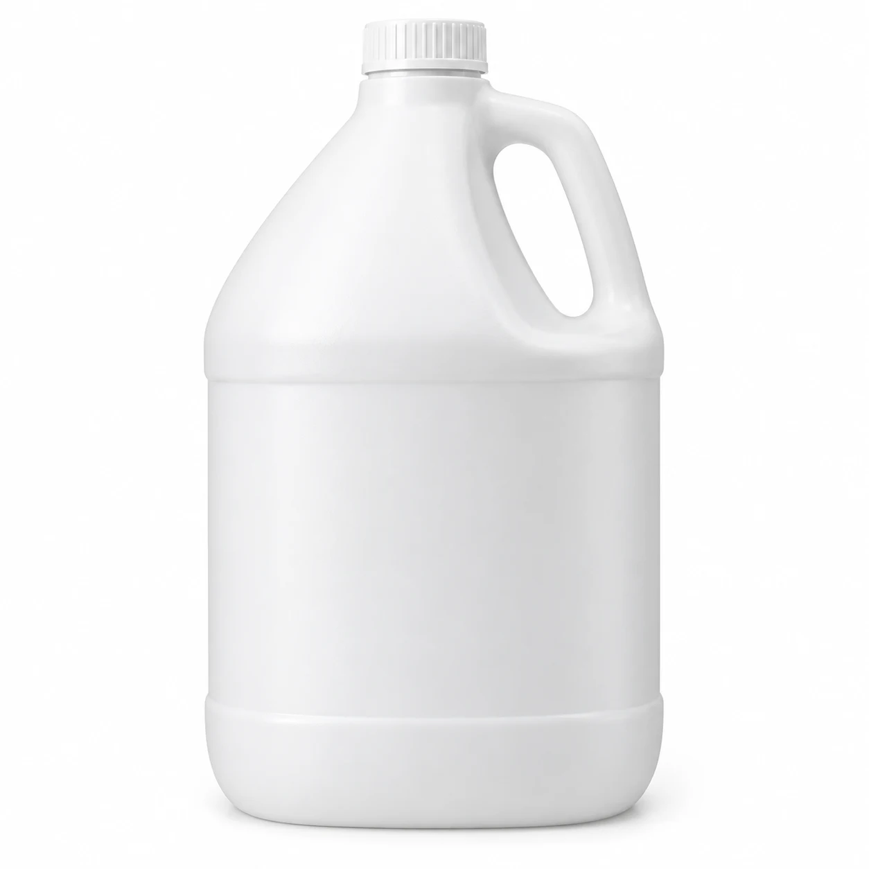 White HDPE jerrycan with a moulded handle and a screw cap
