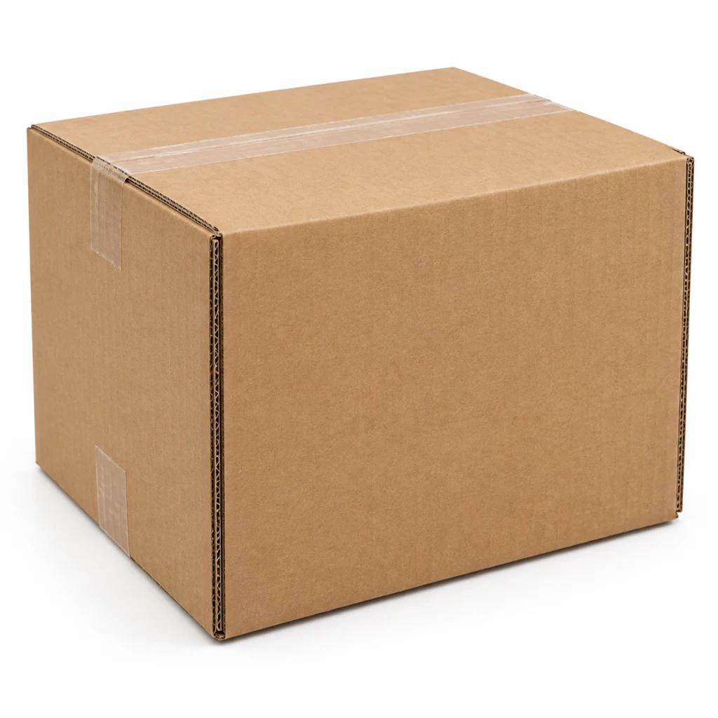 Heavy-duty double-wall corrugated carton, taped and closed