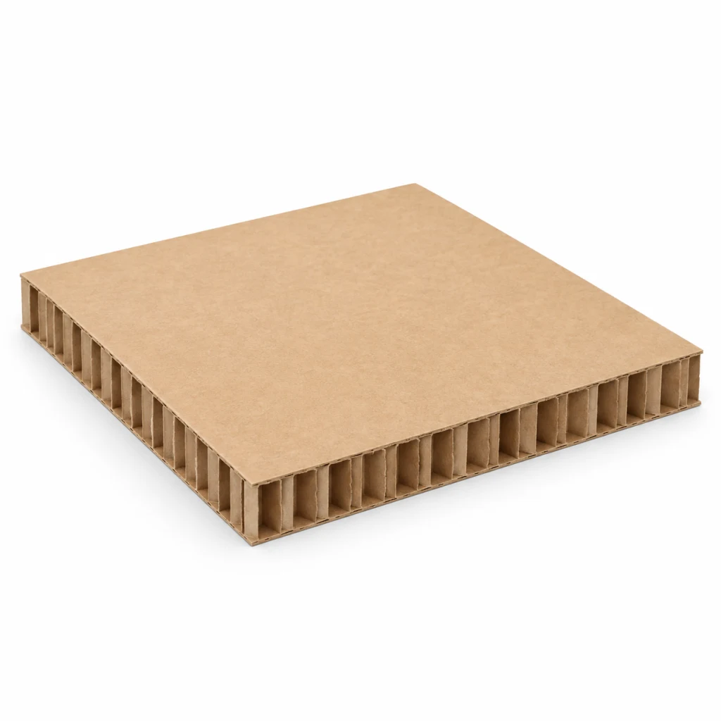 Honeycomb paper board panel, showing the cell structure along the cut edge