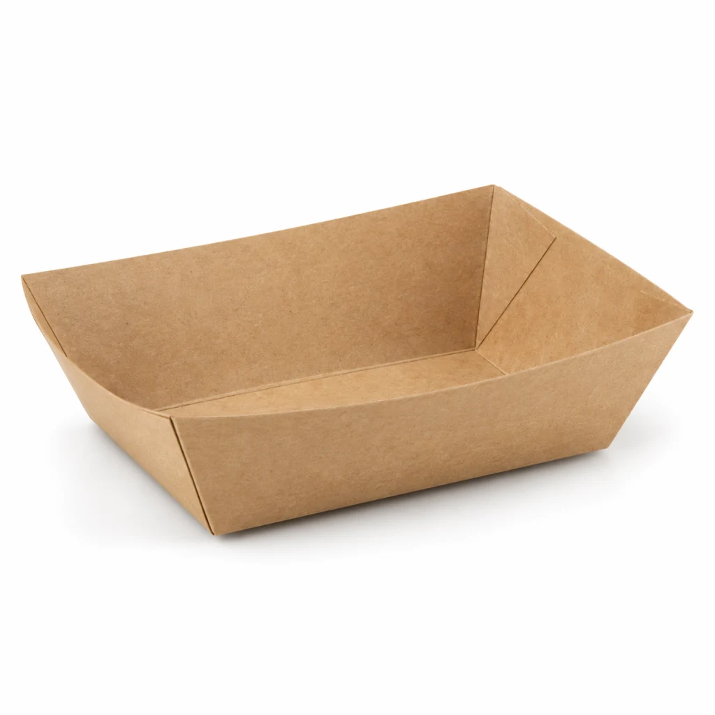 Kraft paper food tray with folded corners, empty