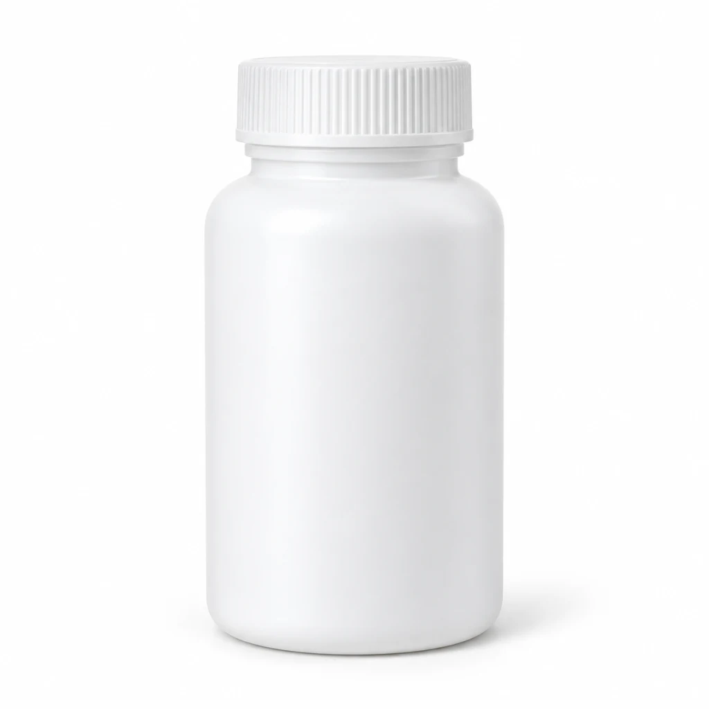 White PP tablet bottle with a ribbed screw cap