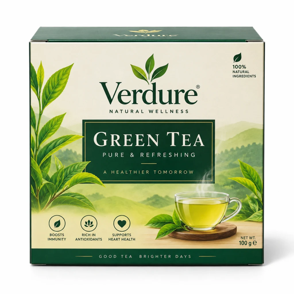Printed folding carton for green tea, four-colour litho with a matt laminate