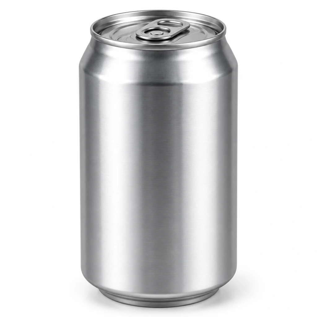 Plain metal beverage can with a ring-pull end, unlabelled