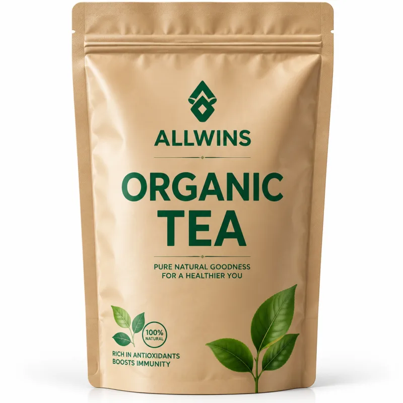 A black and gold ALLWINS whey protein vanilla pouch