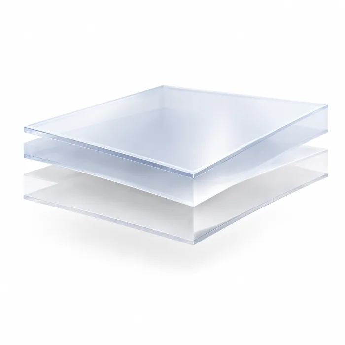 Two clear film layers held apart to show a PET over PE laminate structure